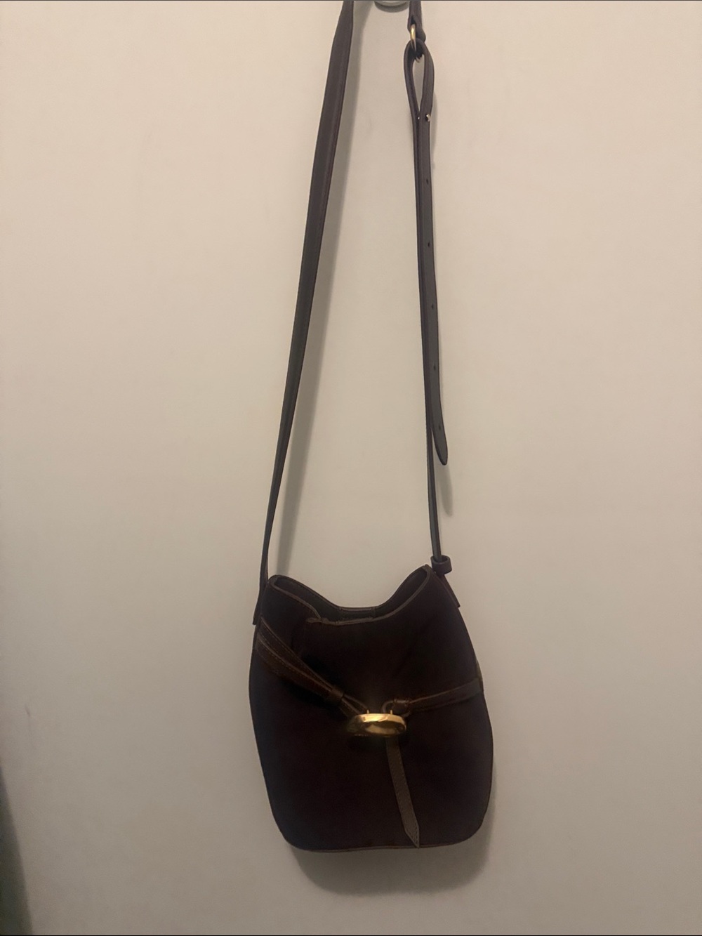 Sam Eldeman Classic Brown Leather Crossbody Bag with Gold Accent